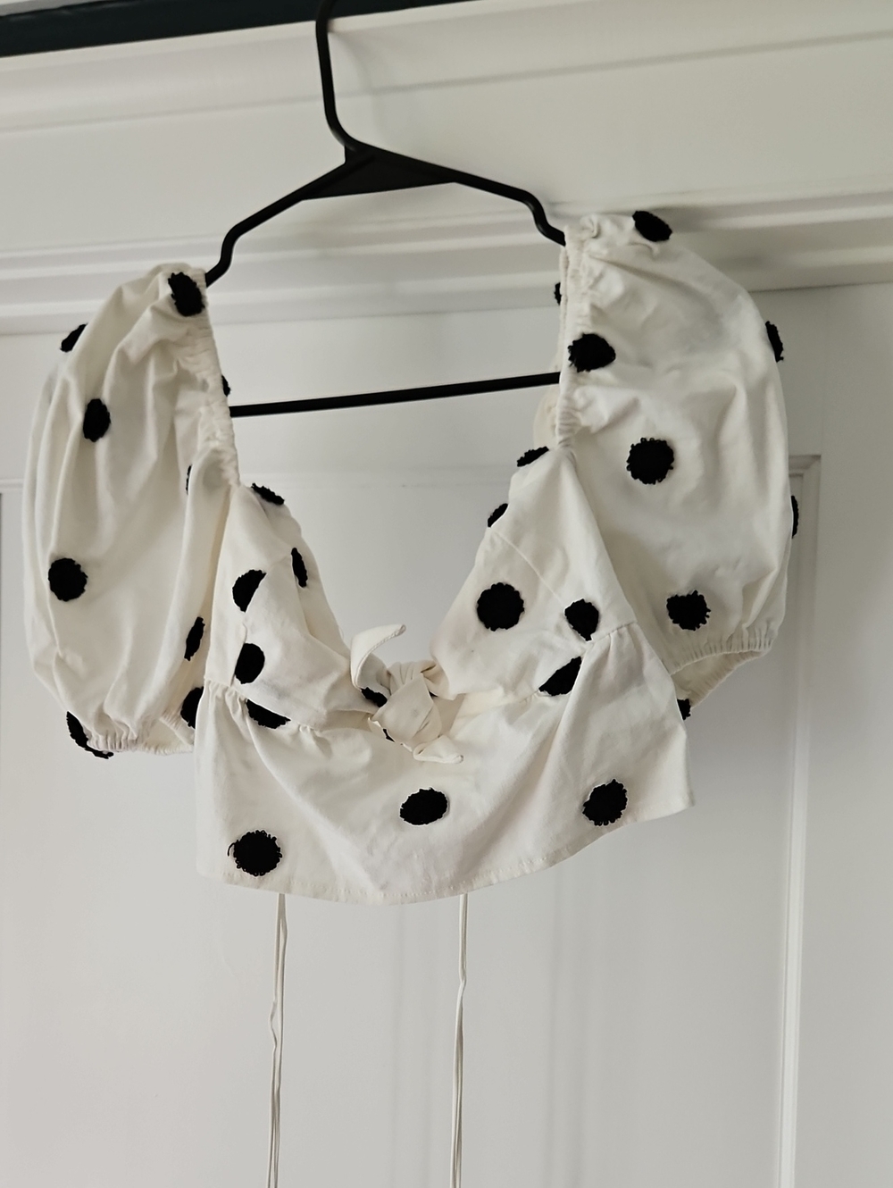 For Love & Lemons Abigail Polka Dot Puff Sleeve Crop Top Size Small